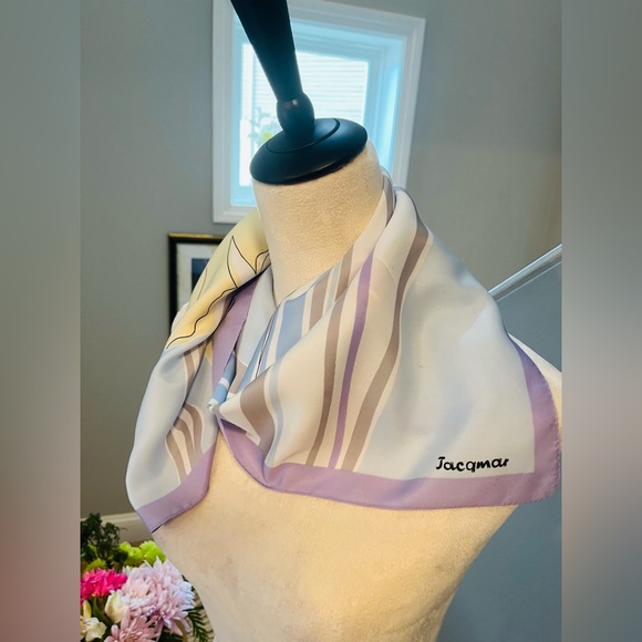 JACQMAR LONDON Abstract Floral Scarf Blue Purple Made In Italy - Picture 6 of 16